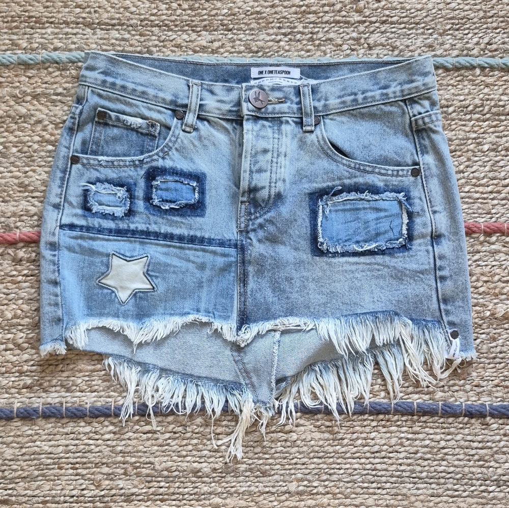 One Teaspoon Blue Distressed Mini Skirt